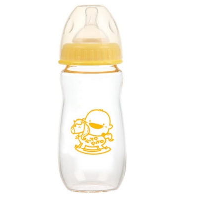 黃色小鴨 媽咪乳感質厚輕感寬口徑玻璃奶瓶280ml