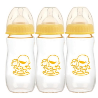 黃色小鴨 質厚輕感寬口徑玻璃奶瓶280ml(3支)