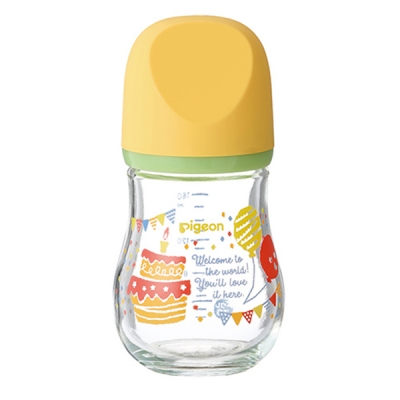 Pigeon 貝親 設計款母乳實感玻璃奶瓶160ml-派對