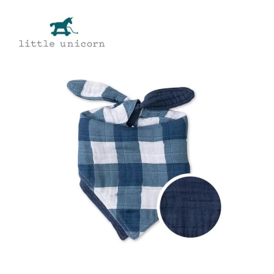 Little Unicorn純棉雙面三角圍兜-海軍格紋