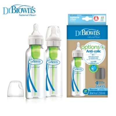 Dr.Brown's 美國 布朗博士 防脹氣OPTIONS 玻璃+ 標準 兩用奶瓶 250ml- 二入裝
