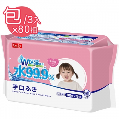 日本 LEC 純水99.9%日本製手口濕紙巾80抽(3入/串)