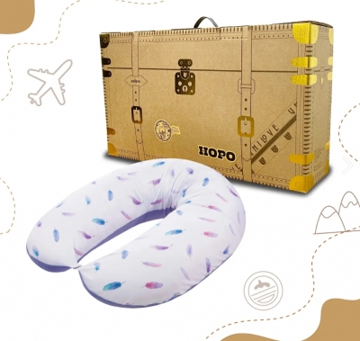 【unilove】Hopo多功能孕哺枕-涼感系列(浪漫羽毛款)-旅行箱禮盒組(枕套+枕芯)