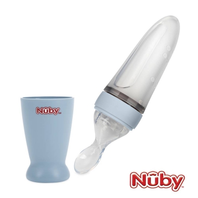 Nuby 直立式矽膠餵食器(藍/粉)